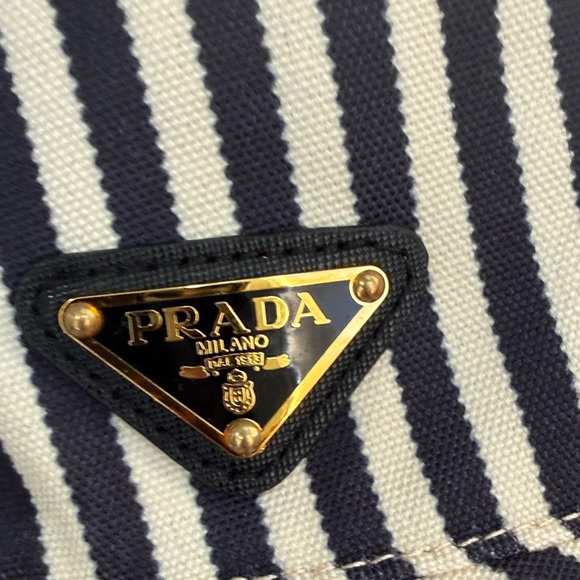 Prada Kids Striped Bucket Hat in Navy and Cream - Picture 5 of 9